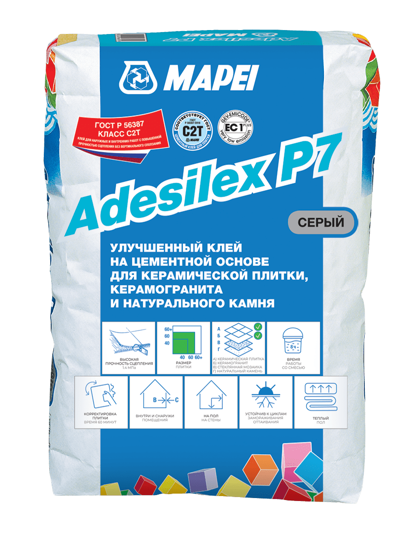 МАПЕЙ, ADESILEX P7, Смесь сухая клеевая на цементном вяжущем класс С2Т (25кг)