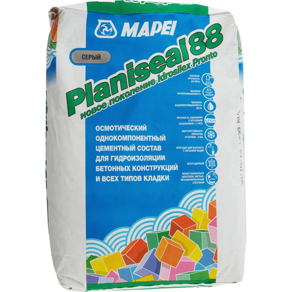 МАПЕЙ PLANISEAL 88, Сухая смесь гидроизоляционная на цементной основе класса W16 (25кг)